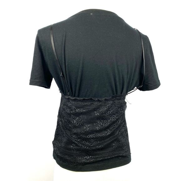 ZARA Black Short Tee w Lace Overlay Tank Top - Picture 6 of 10